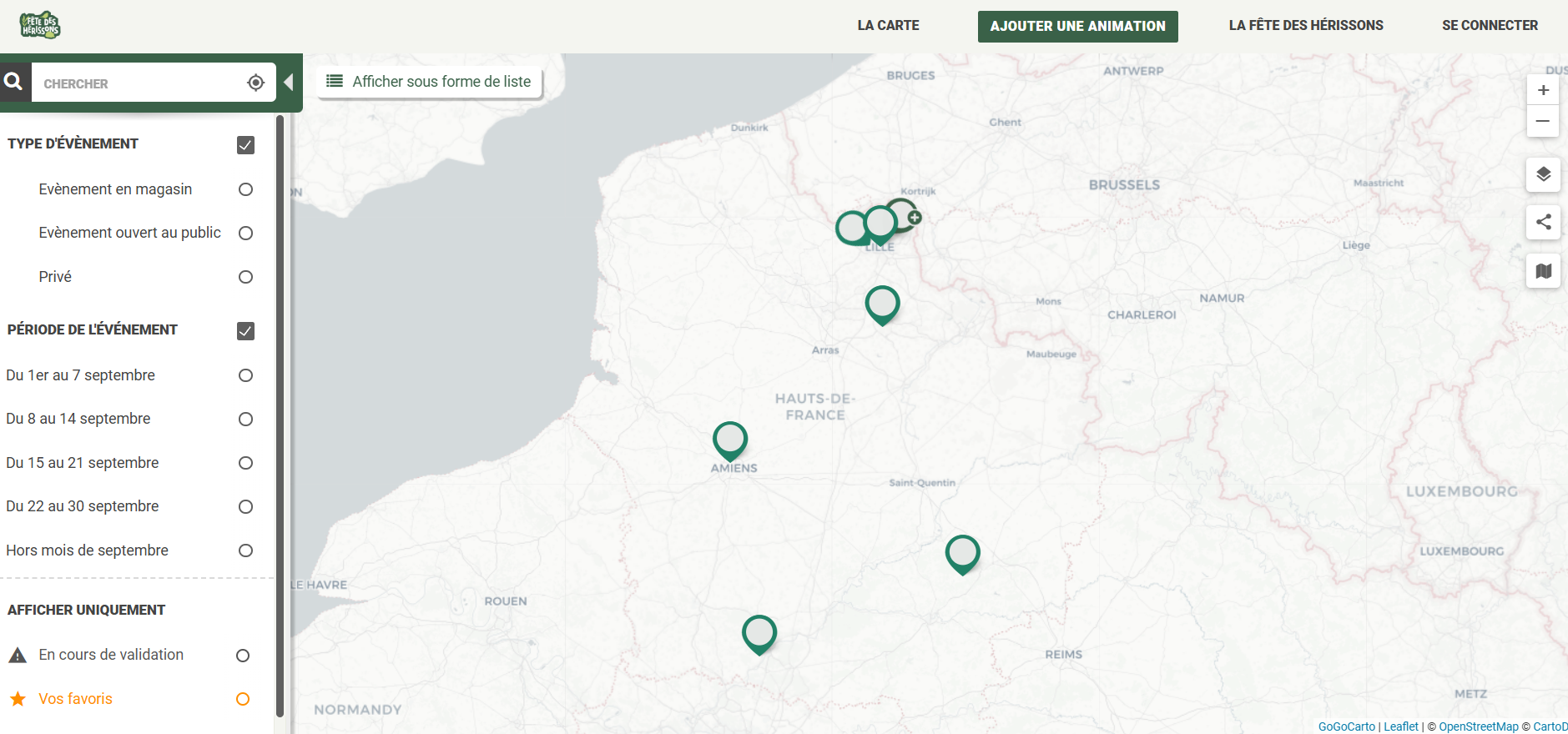Carte des évènements fête des hérissons 2025